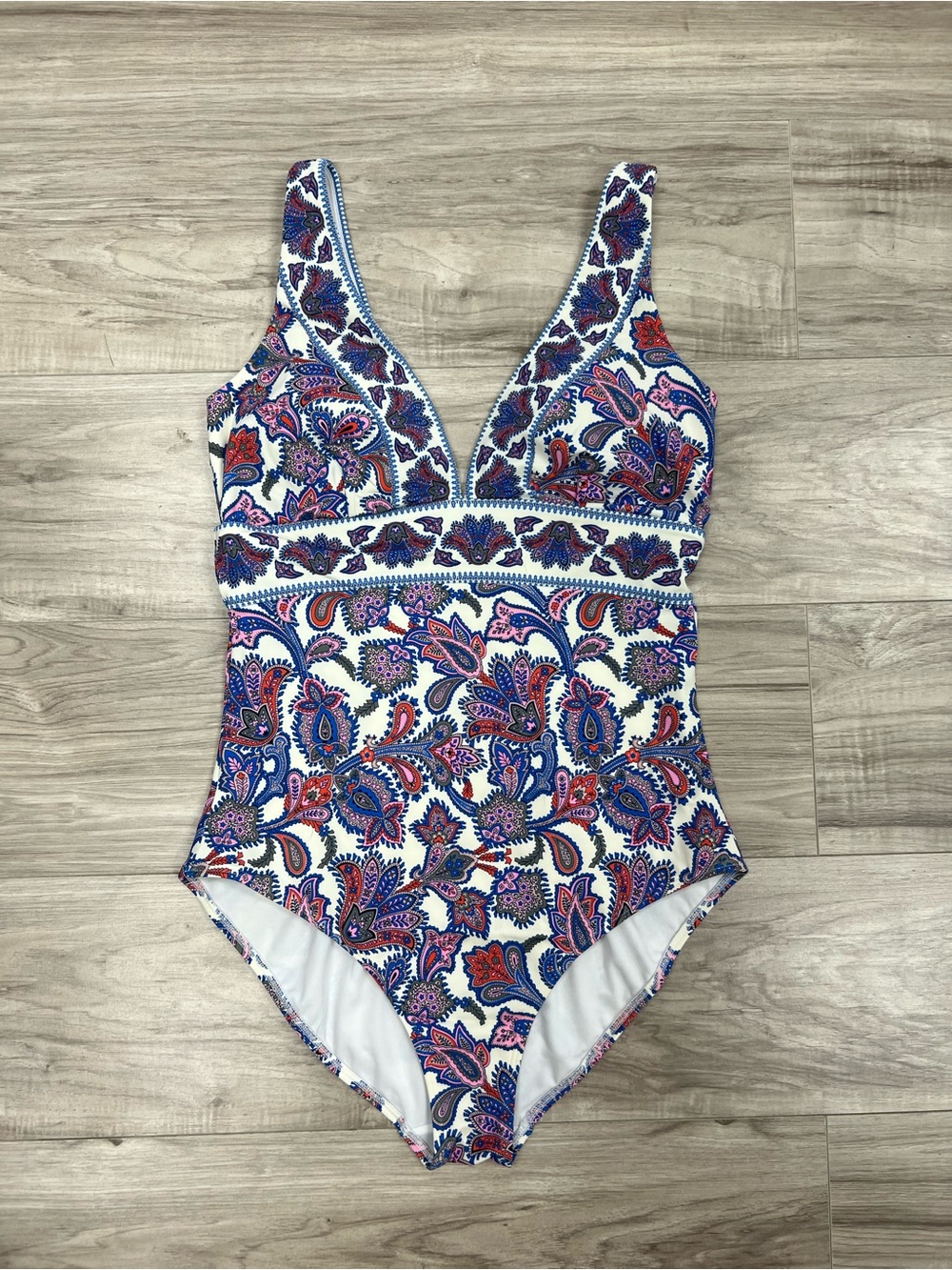 Boden Porto V-neck One Piece Swimsuit Paisley Size 12L - Picture 4 of 9